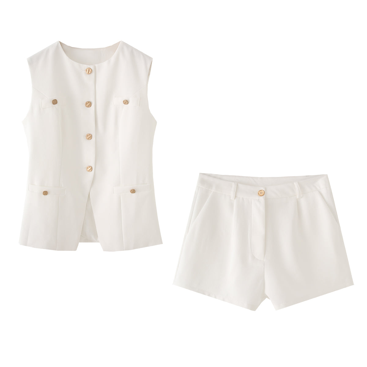 Summer round Neck Single Breasted Sleeveless Short Vest Casual Pants Elite Two Piece Sets