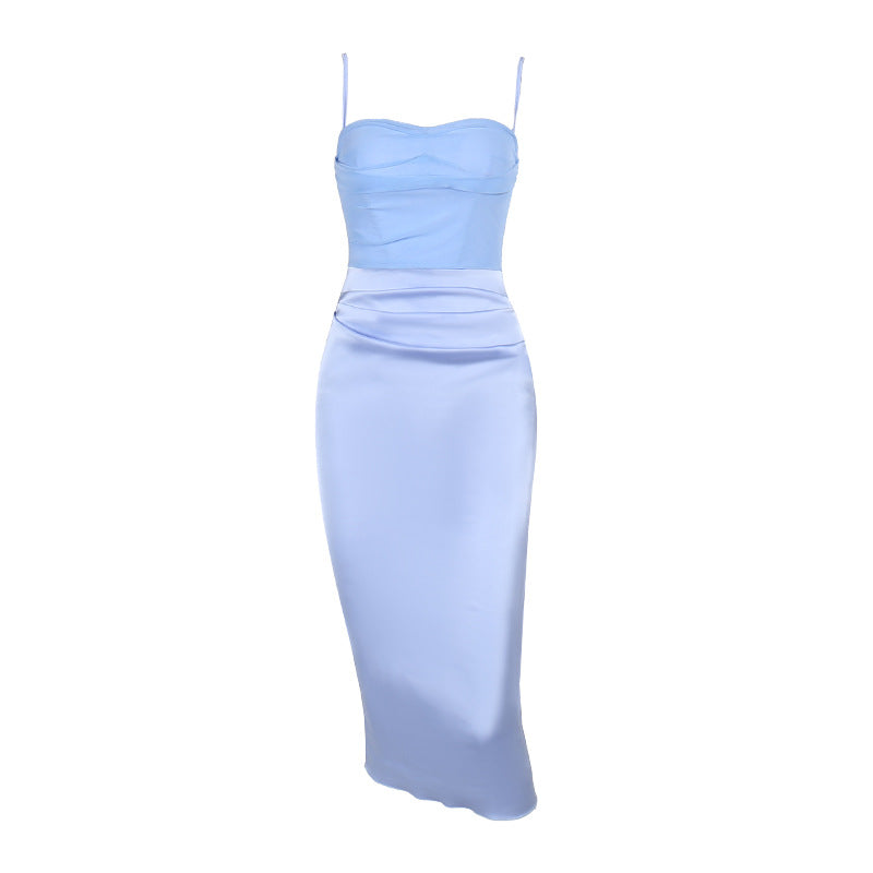 Spring Maxi Dress Sexy Straps Tulle Stitching Boning Corset Elegant Dress Women Clothing