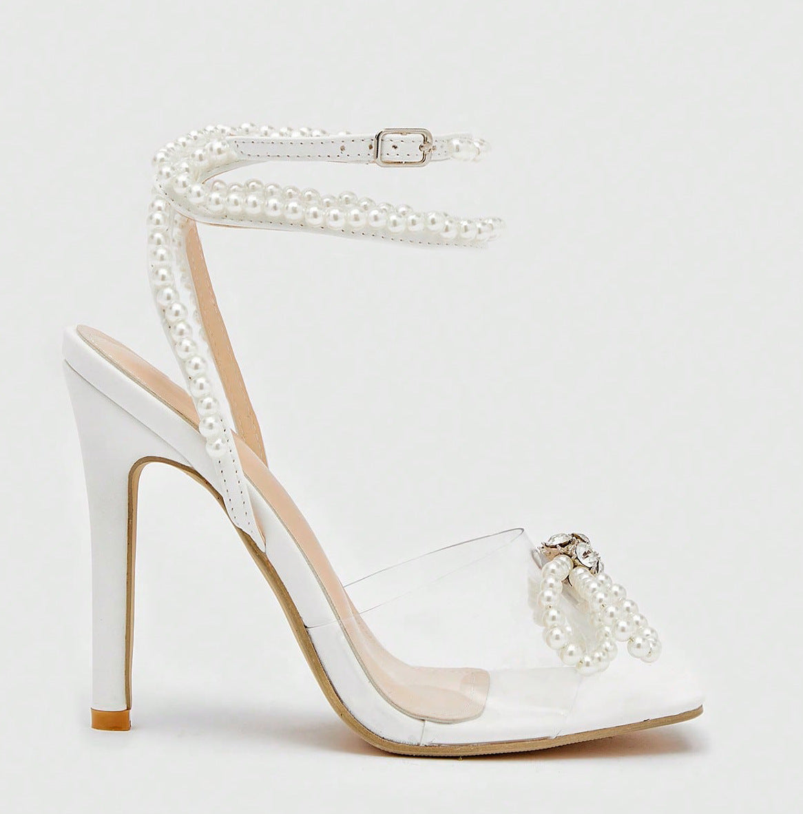 High Heel Sandals Women Heels Heart Pearl Rhinestone Bowknot 11cm Stiletto Square Toe Shoes
