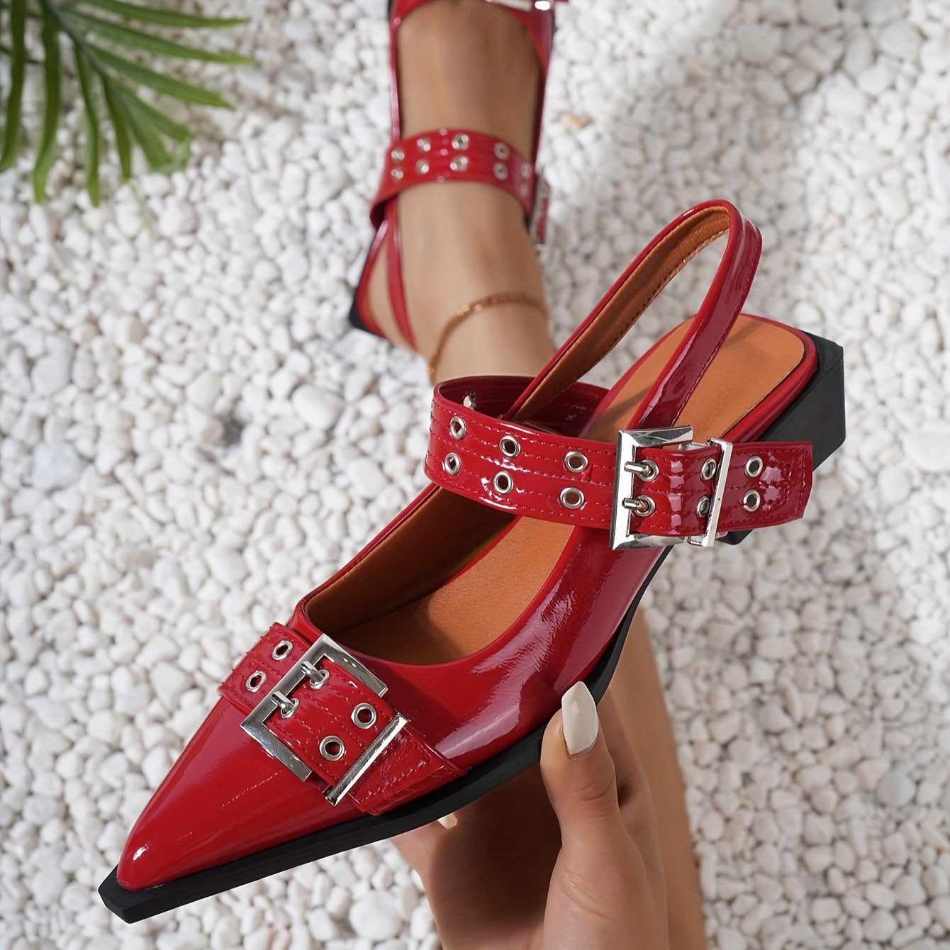 Plus Size Low Heel Sandals Gothic Exaggerated Metal Button Sandals