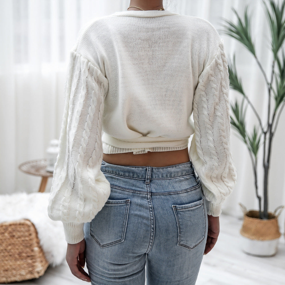 Autumn Winter Long Sleeve Lace-up Waist-Controlled Knitwear Sweater Women Clothing