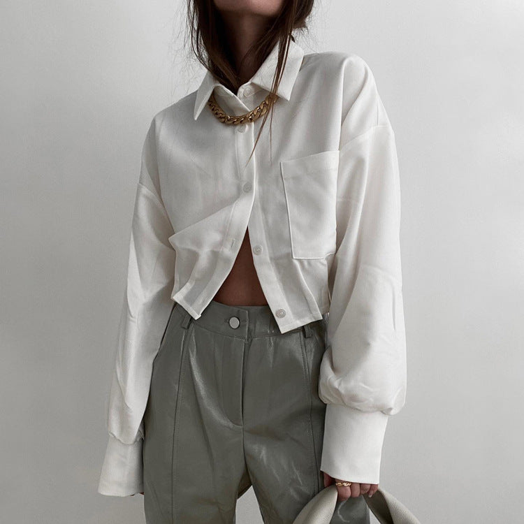 Fall Women Clothing Short Shirt Niche Elegant Loose Long Sleeve Design White Shirt for Women
