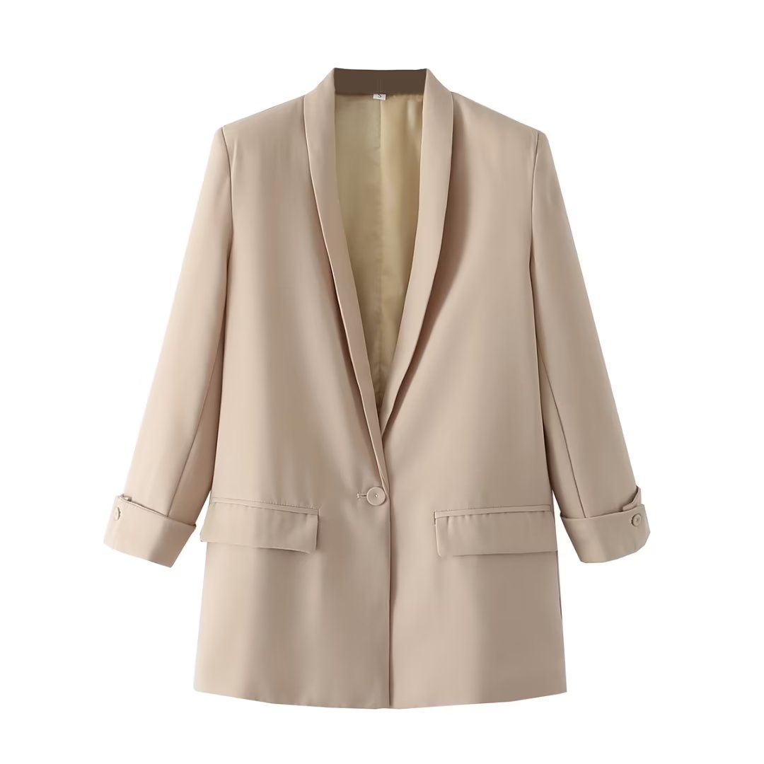 Women Clothing Early Spring One Button Cuff Curling Loose Blazer Women
