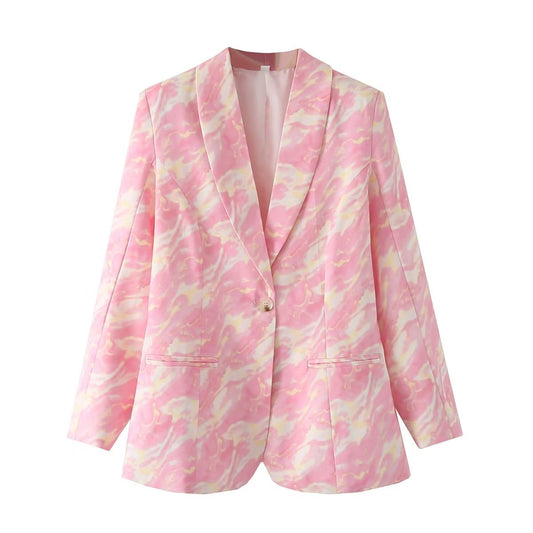 Green Collar Blazer Graffiti Printed