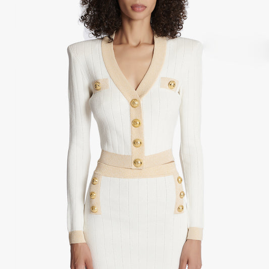 Spring Autumn High Long Sleeve V neck Cardigan Women Jacket