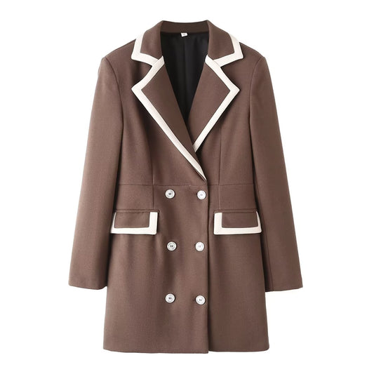 Women Clothing High Sense White Texture Belt Metal Button Design Women Coat