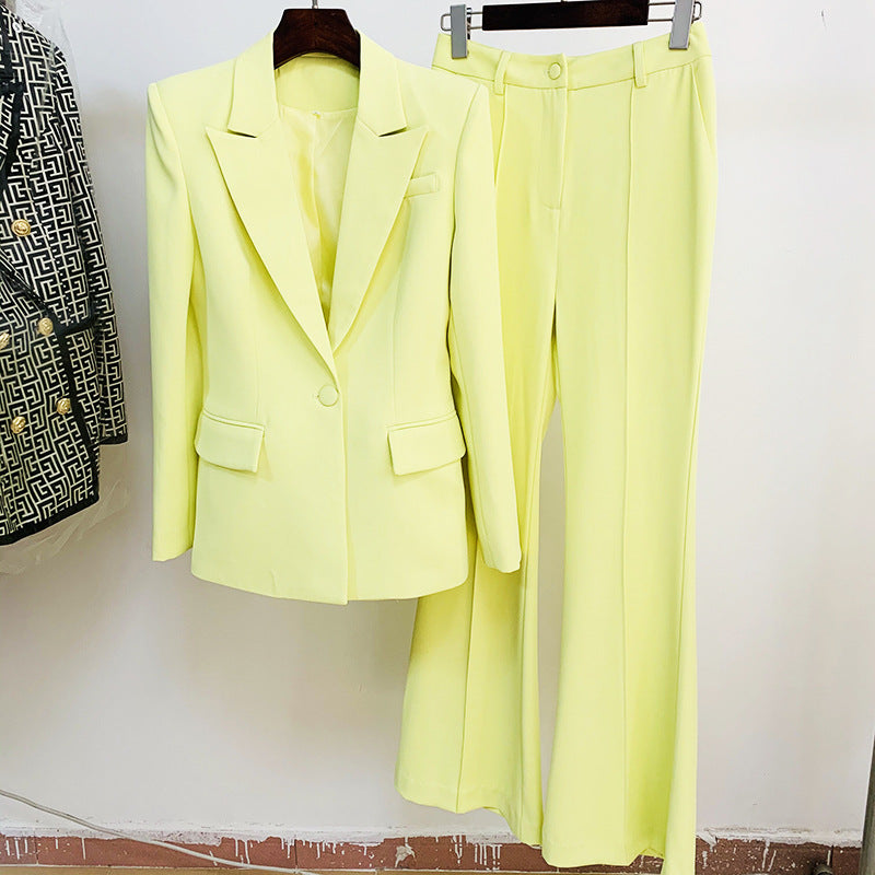 Business Wear One Button Cloth Cover Mid Length Bell Bottom Pants Two Piece Set