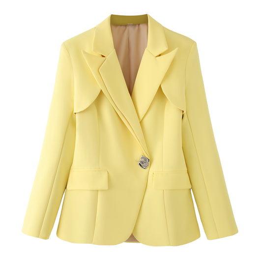 Women Clothing Summer Cropped Outfit Irregular Asymmetric Solid Color Blazer