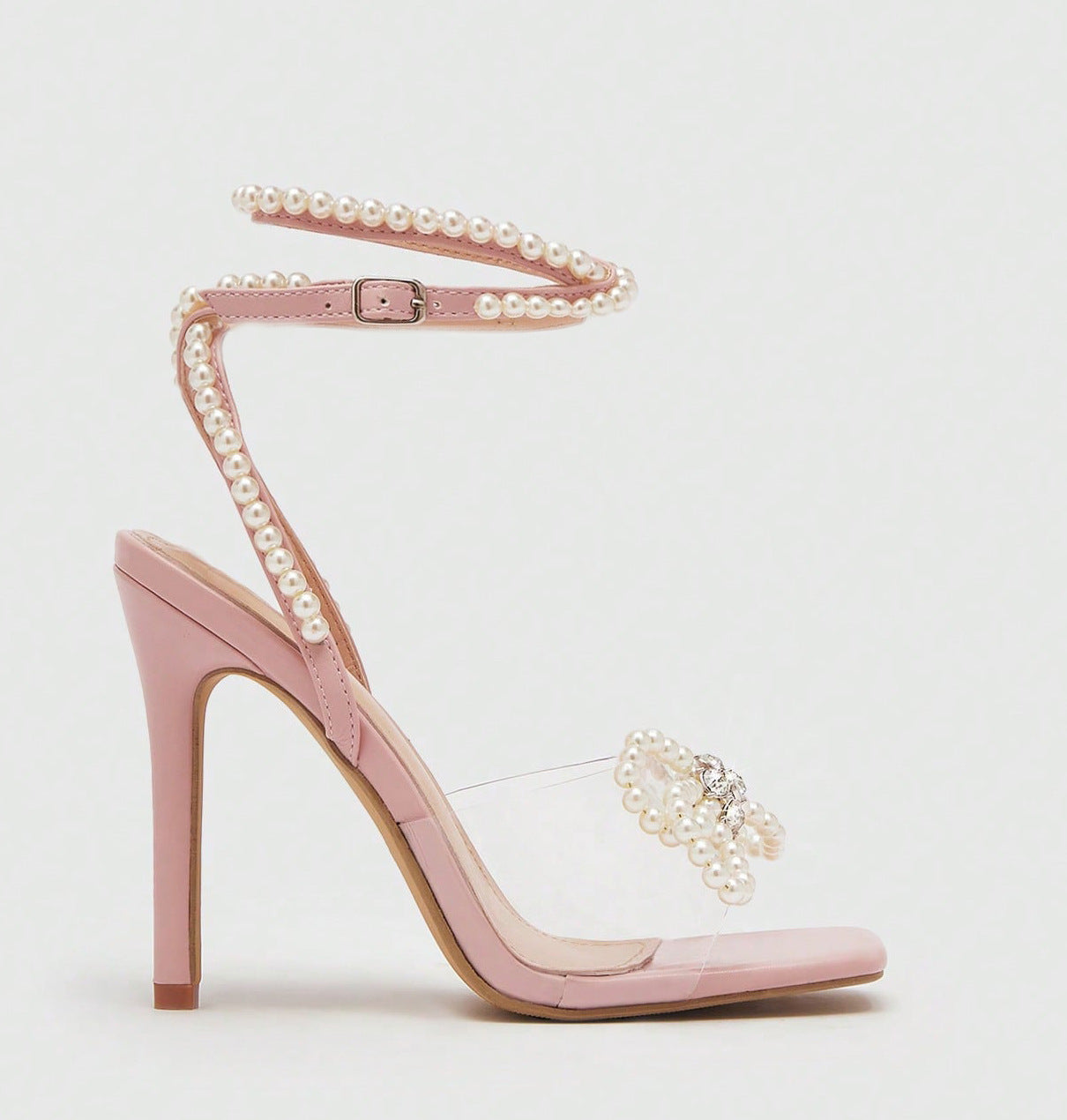 High Heel Sandals Women Heels Heart Pearl Rhinestone Bowknot 11cm Stiletto Square Toe Shoes