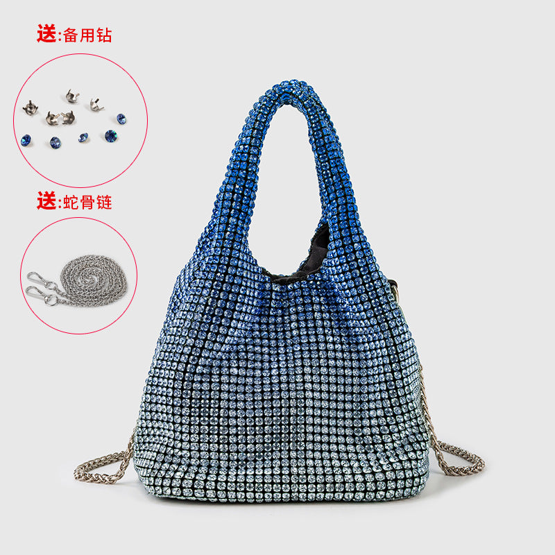 Full Diamond Bag Women Diamond Bucket Bag Rhinestone Chain Portable Messenger Bag