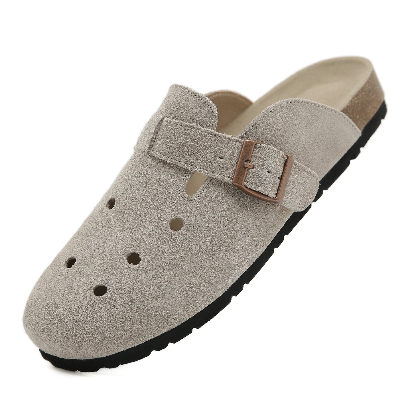 Genuine Leather Boken Half SlippersClosed Toe Cork Sole Shoes over plus Size Women Thick Bottom Boken Hole Ventilation Slippers