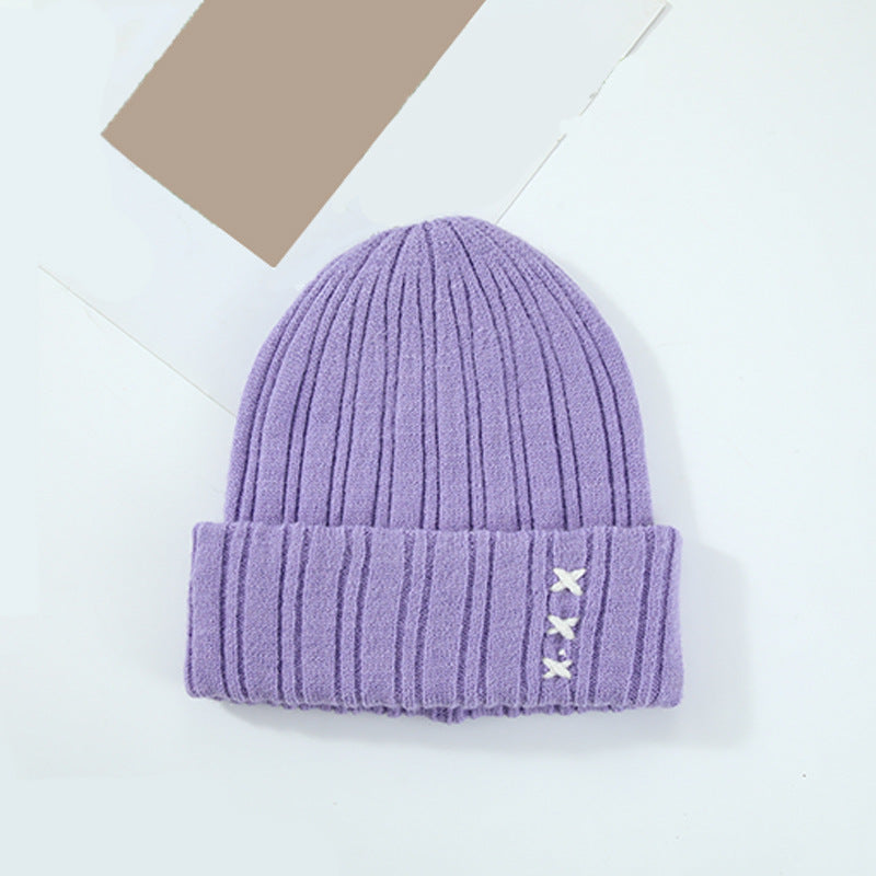 Trendy Simplicity Women Autumn Winter Solid Color Fork Warm Knitted Hat Beanie Hat