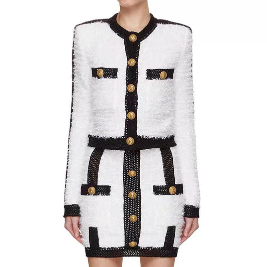 Autumn Winter Women Trending Quality Knitted Woolen Coat Skirt Set '