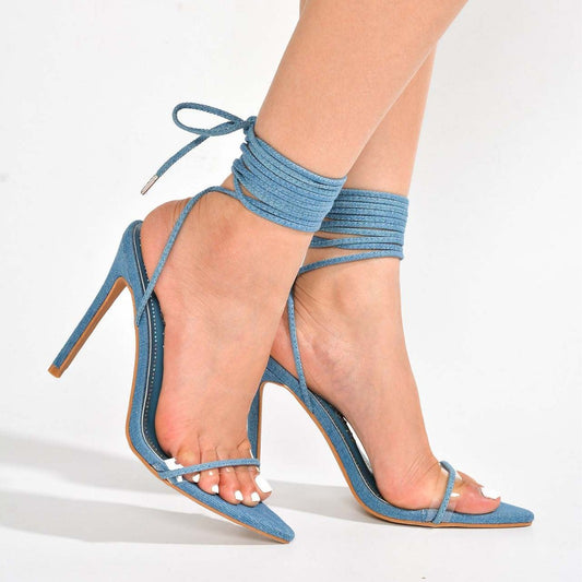 High Heel Sandals Women Heels 11cm Transparent Ankle Strap Strap Women Pointed Toe Stiletto Heels