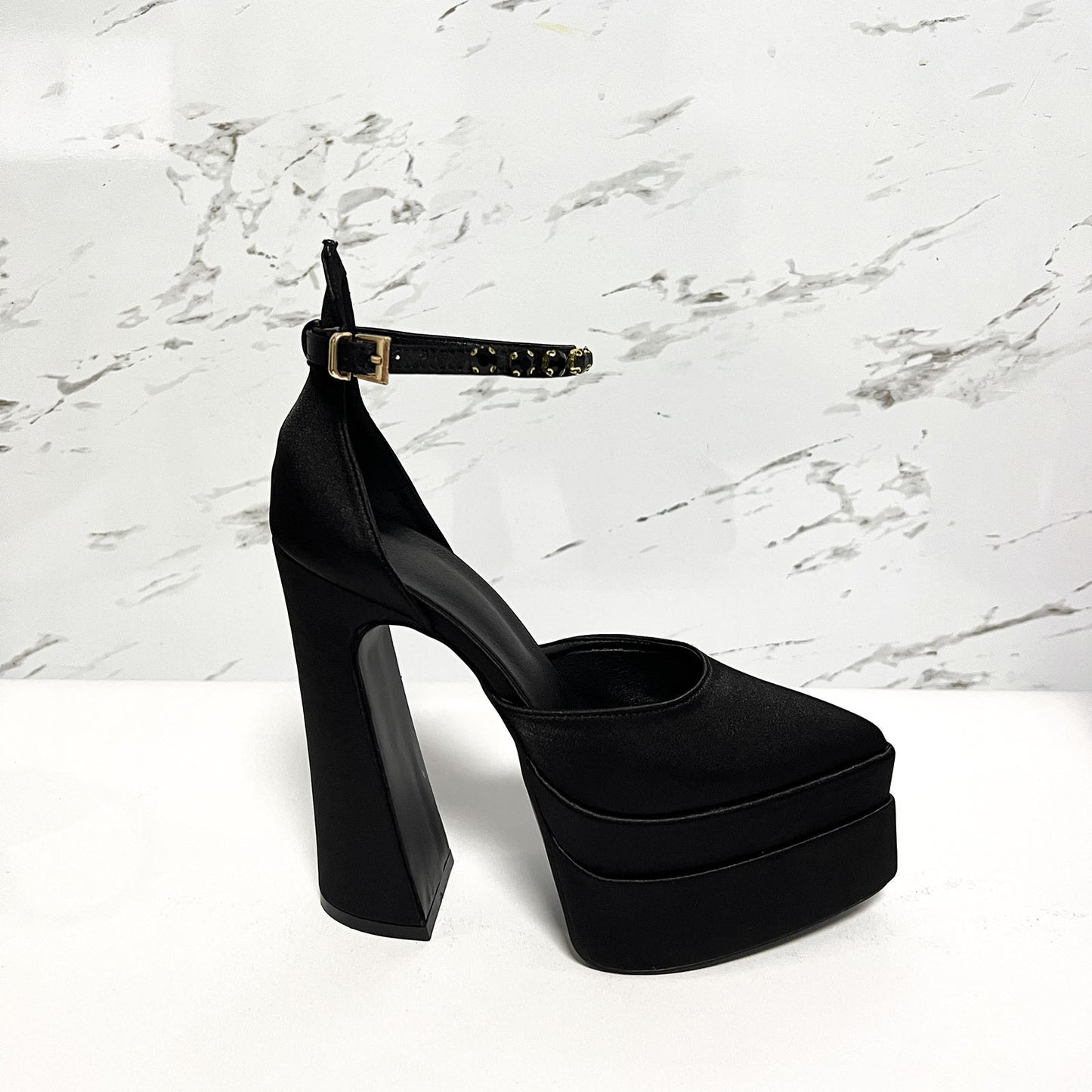 Thick High Heel 14.5cm Pumps Heels Color Rhinestone Waterproof Platform Thick Bottom Pointed Toe Women