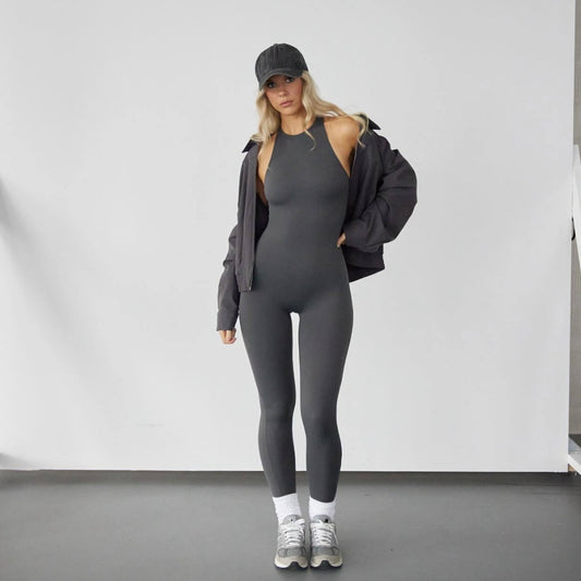 Casual Women Wear Elastic Corset Sleeveless Tight Fitting Solid Color One-Piece Yoga Sports Jumpsuit