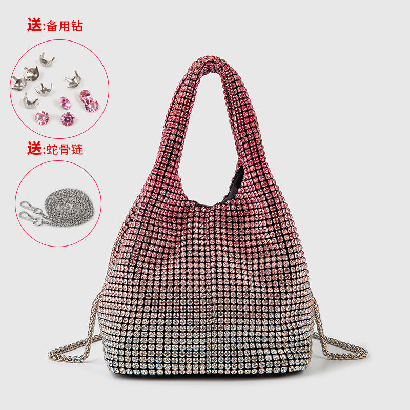 Full Diamond Bag Women Diamond Bucket Bag Rhinestone Chain Portable Messenger Bag