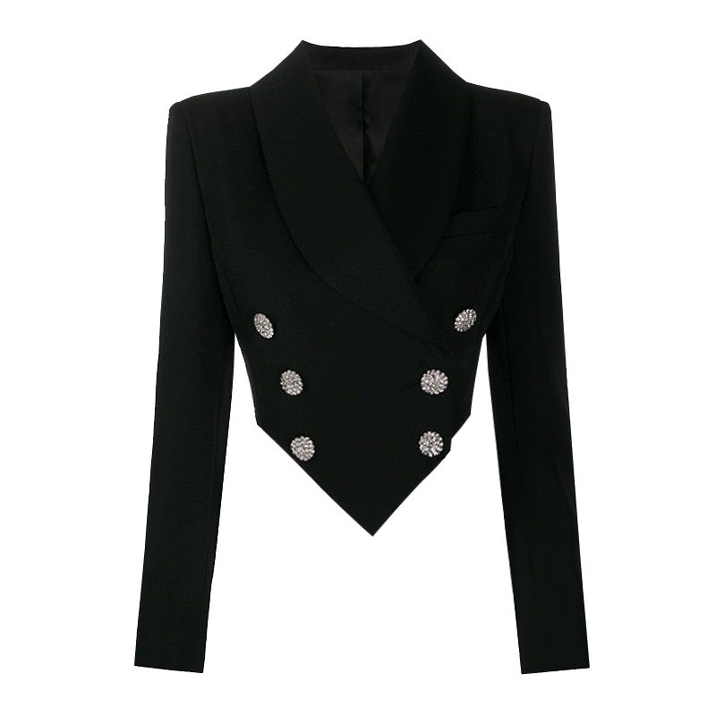Spring Autumn Commuting Elegant Short Collar Long Sleeve Quality Double Breasted Small Blazer