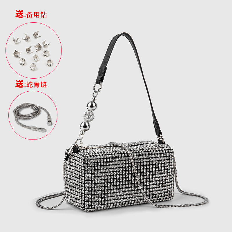 Pearl Rhinestone Women Bag Bag Summer Shiny Full Diamond Crossbody Portable Underarm Bag