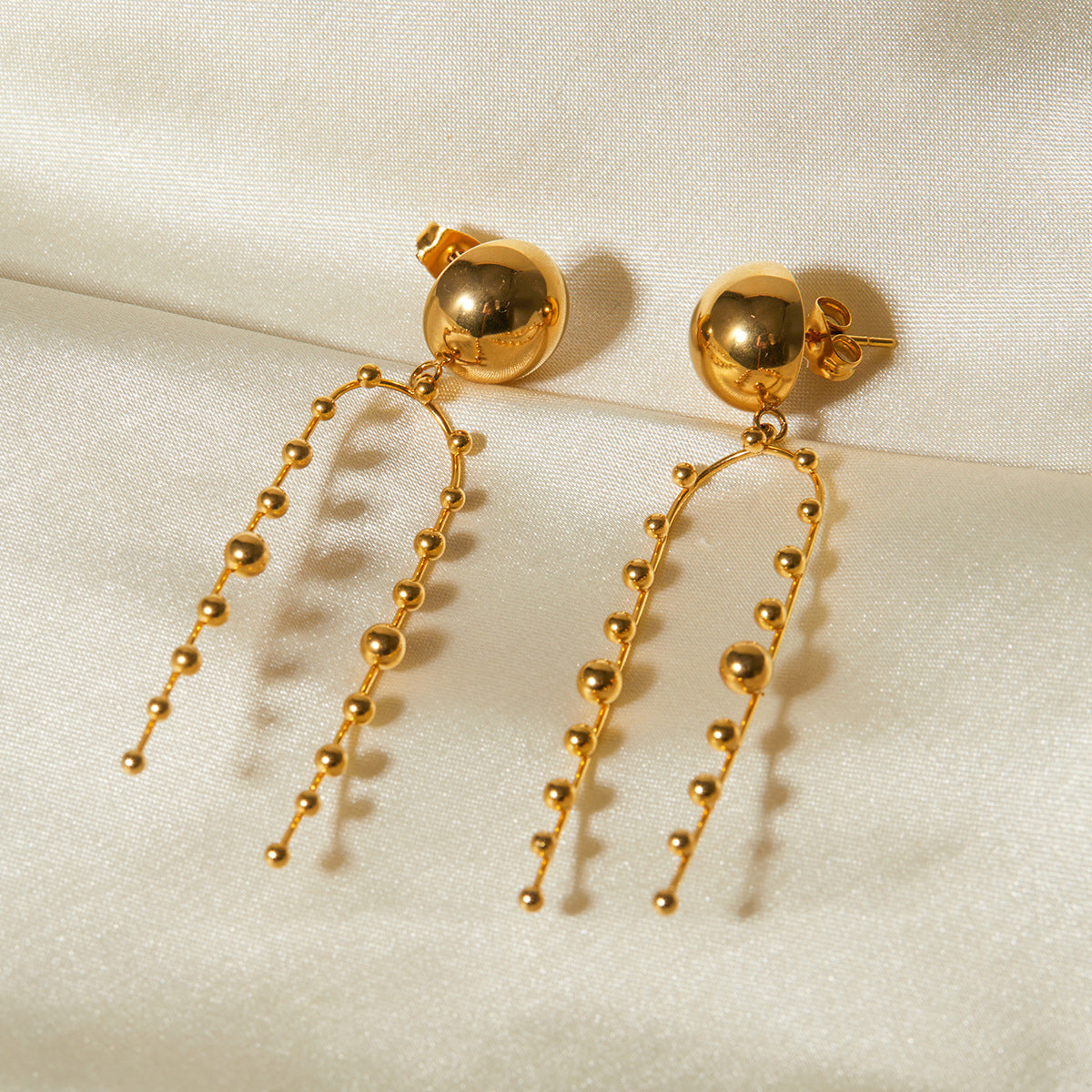 18K Gold Stainless Steel Hemisphere Ball Embellished Earrings Accessories