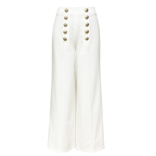Double Breasted Rivet Hidden Hook Baggy Straight Trousers Women Trousers Casual Office