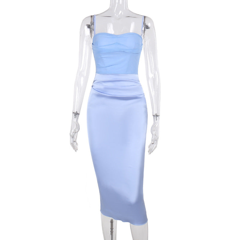 Spring Maxi Dress Sexy Straps Tulle Stitching Boning Corset Elegant Dress Women Clothing