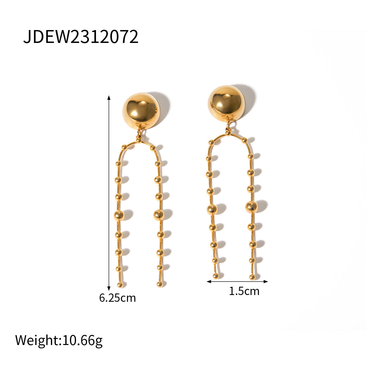 18K Gold Stainless Steel Hemisphere Ball Embellished Earrings Accessories