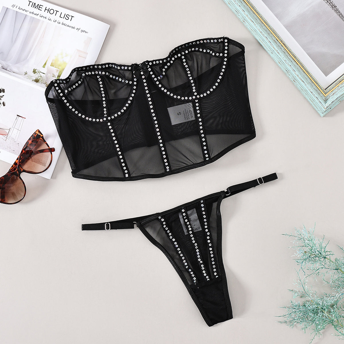Lace Mesh Corset Drill Sexy Lingerie Suit