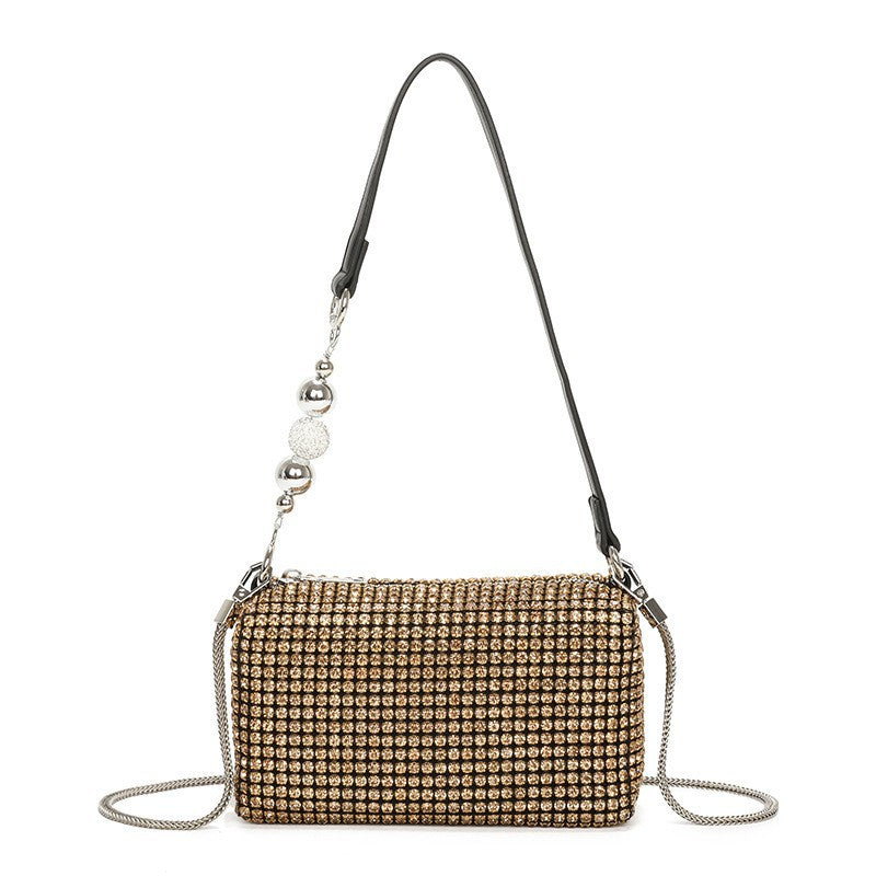 Pearl Rhinestone Women Bag Bag Summer Shiny Full Diamond Crossbody Portable Underarm Bag