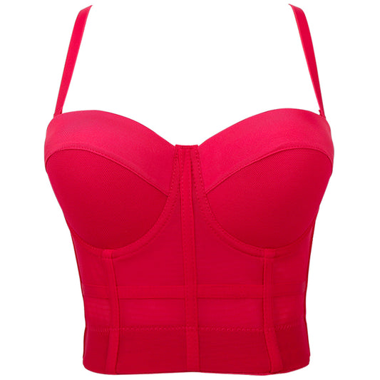 High Waist Slim Strap Vest with Chest Pad Outer Wear Boning Corset Bra Sexy Push up All-Match Solid Color Corset
