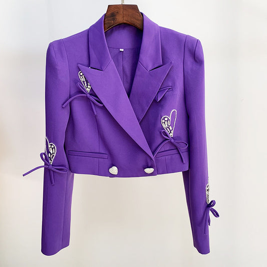 Quality Autumn Winter Star Fan Heart Shaped Diamond Button Beaded Bowknot Short Top