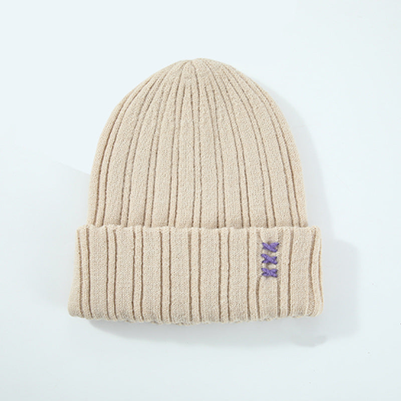 Trendy Simplicity Women Autumn Winter Solid Color Fork Warm Knitted Hat Beanie Hat