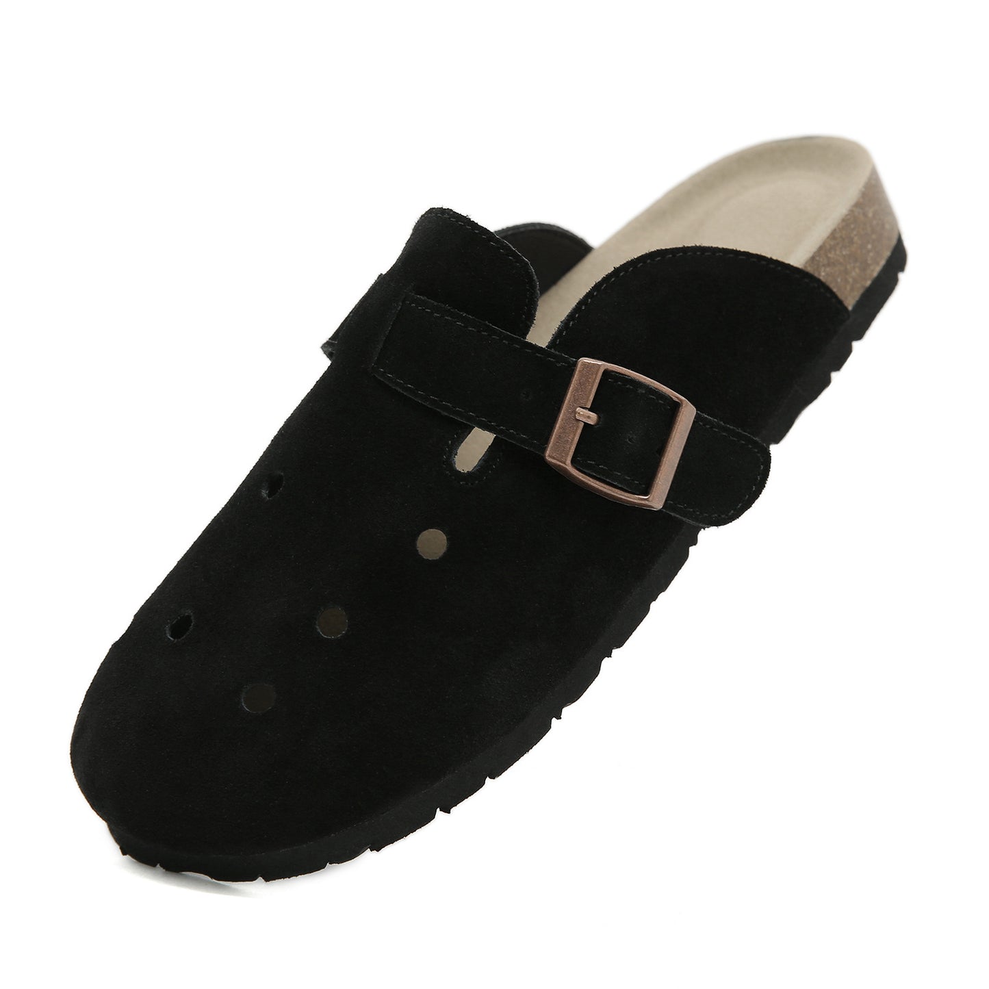 Genuine Leather Boken Half SlippersClosed Toe Cork Sole Shoes over plus Size Women Thick Bottom Boken Hole Ventilation Slippers