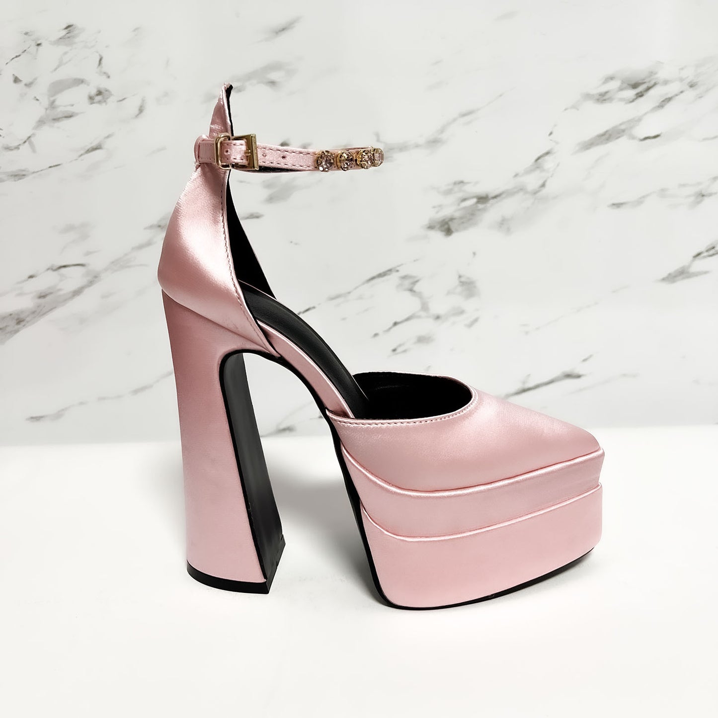 Thick High Heel 14.5cm Pumps Heels Color Rhinestone Waterproof Platform Thick Bottom Pointed Toe Women