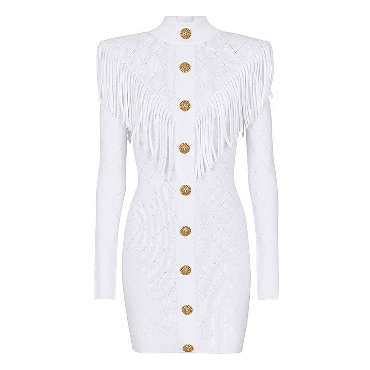 Spring Autumn High Quality Knitted V Neck Tassel Slim Fit Slimming Long Sleeves Dress Women