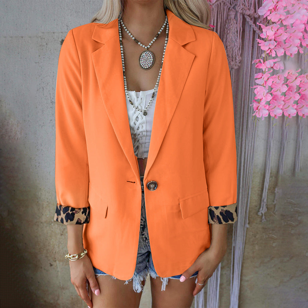 Autumn Winter Leopard Print Long Sleeve  Casual Blazer for Women Outerwear