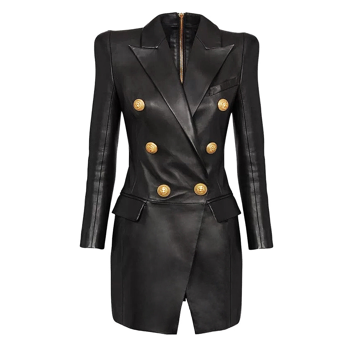 Spring Autumn High End Simple Slim Slimming Women Faux Leather Dress