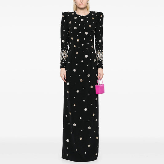 Heavy Industry Beads Diamond Embedded Slim Maxi Dress Formal Dress