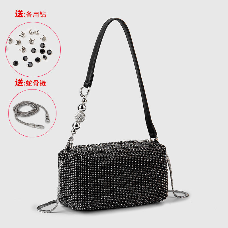 Pearl Rhinestone Women Bag Bag Summer Shiny Full Diamond Crossbody Portable Underarm Bag