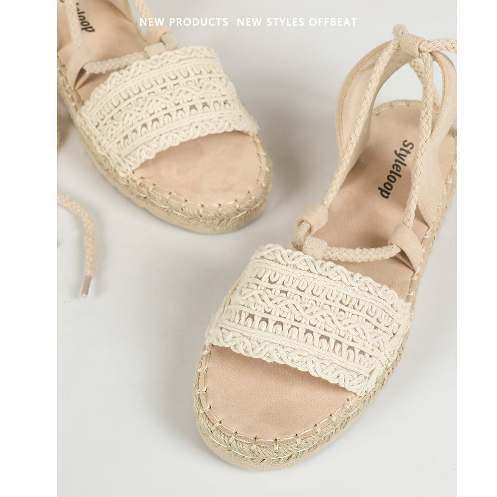 Women Sandals Summer Ankle Strap Open Toe Thick Sole Half Slippers Outer Wear Flat Shoes