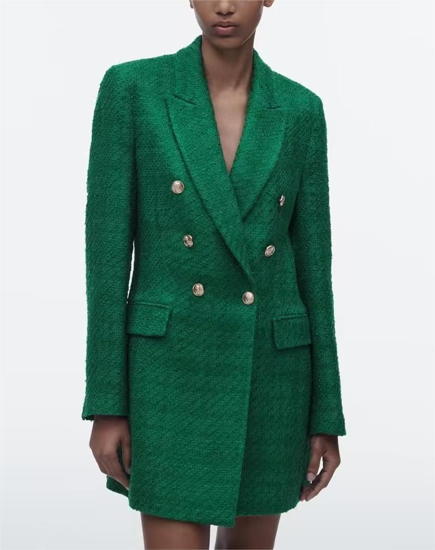 Autumn Urban Casual Women Textured Double Breasted Blazer