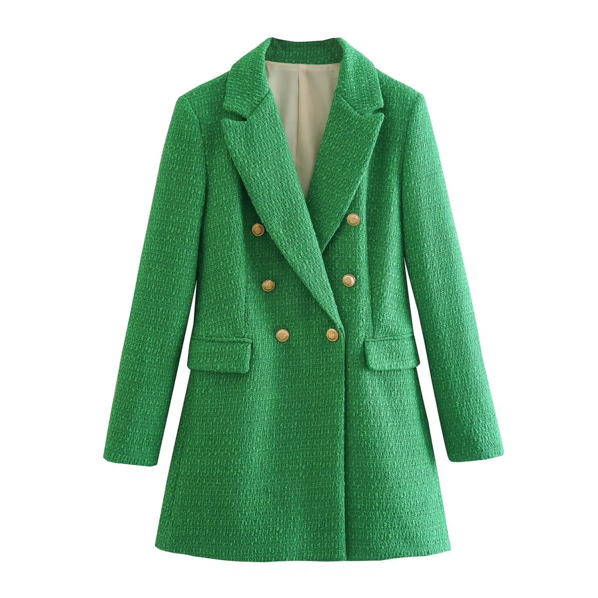 Autumn Urban Casual Women Textured Double Breasted Blazer
