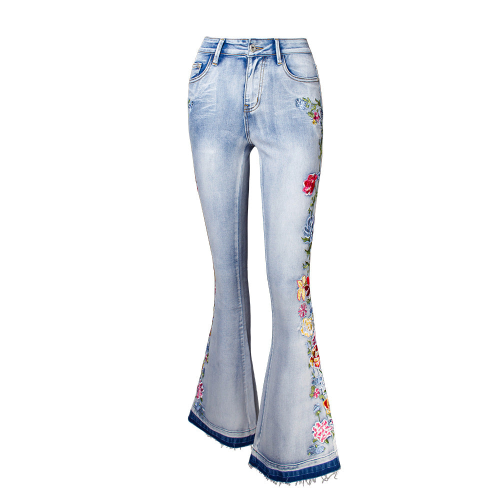 Flared Jeans Women  Heavy Industry 3D Embroidery Women Jeans Trousers Bell-Bottom Pants plus Size Women Clothing
