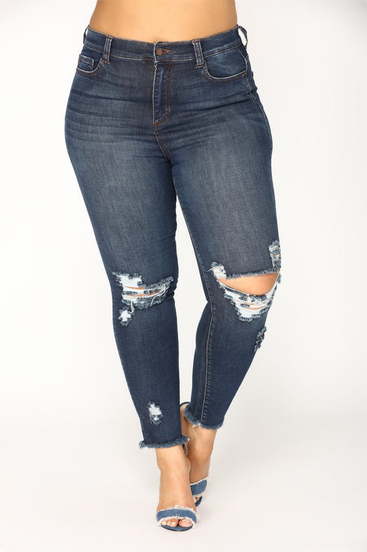 Plus Size Stretch Ripped Hip Lifting  Jeans