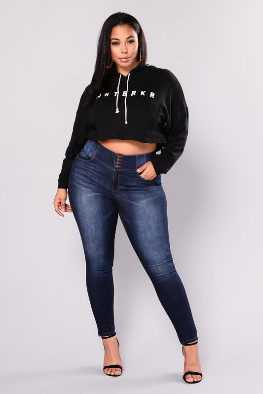 Plus Size High Waist Breasted  Slim Fit Stretch Denim Skinny Pants