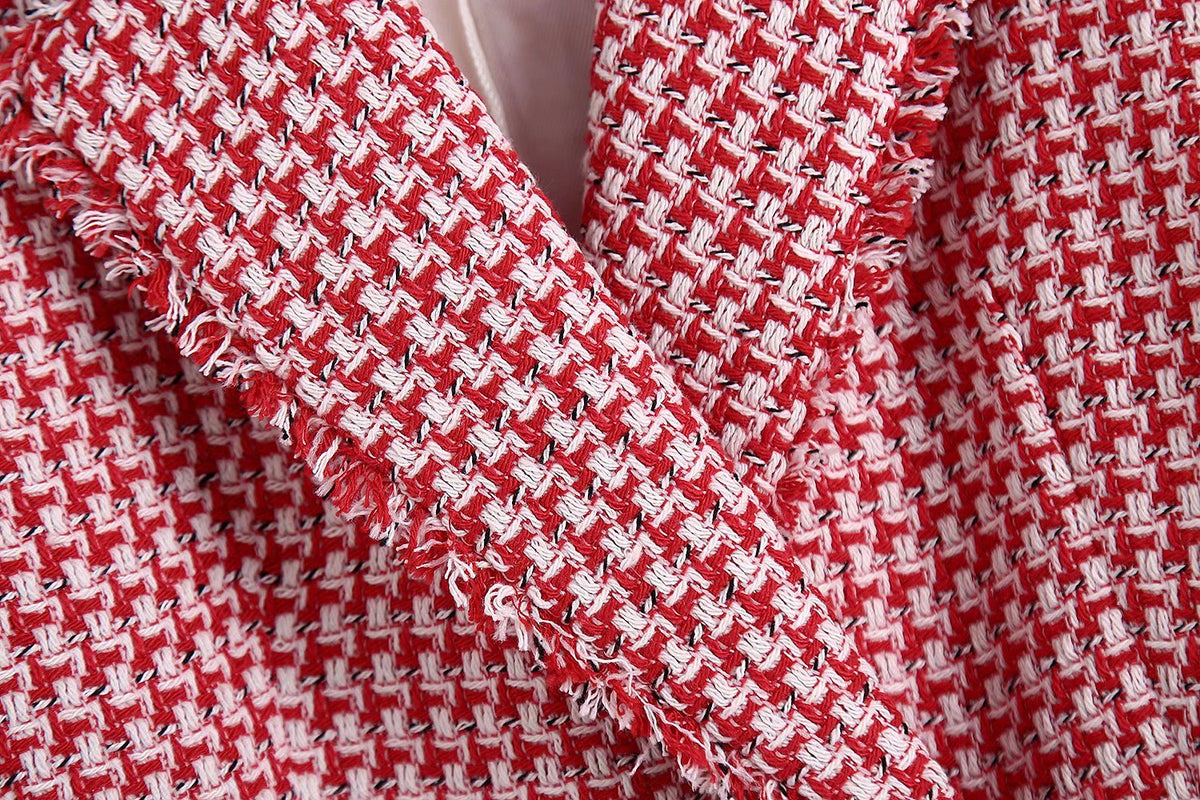 Women Clothing Spring New Houndstooth Slim Blazer Tweed