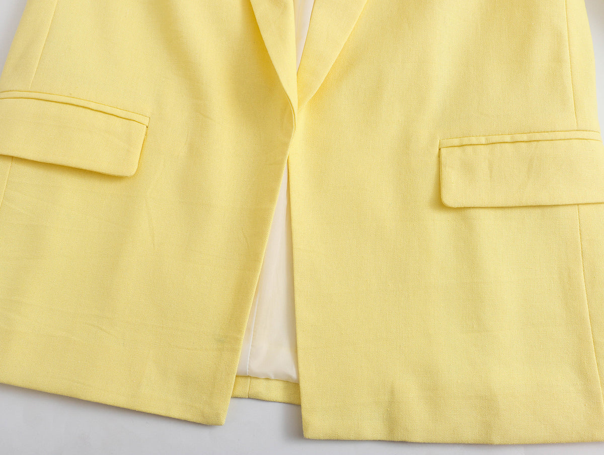 Women Clothing Summer Linen Blend Open Blazer Blazer
