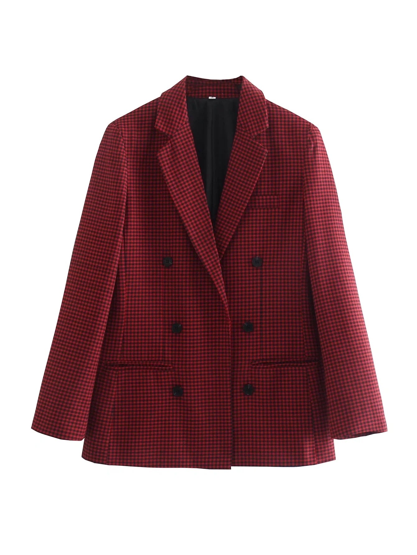 Autumn Winter Vintage Single Breasted Long Sleeve Plaid Women Padded Shoulder Blazer