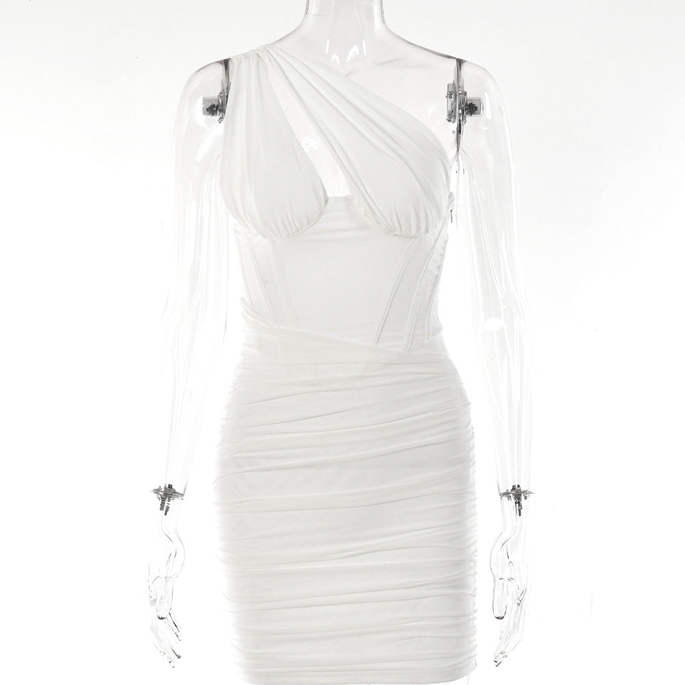 Autumn New One Shoulder Dress Fashion Design sexy Tight Backless Oblique Shoulder