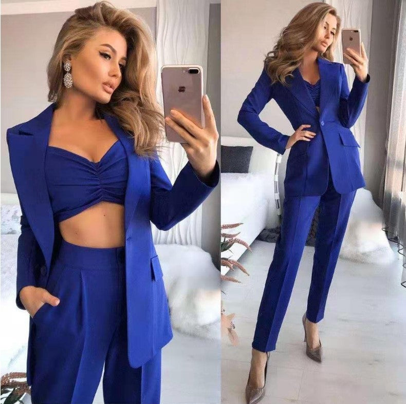 Slimming Mid-Length Long Sleeve Small Suit Loose Solid Color Office Suit